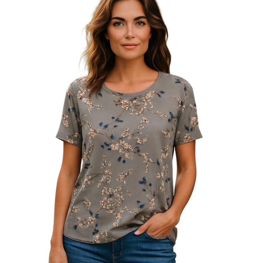 Banana Republic Floral Print Women's Top - Gray and White